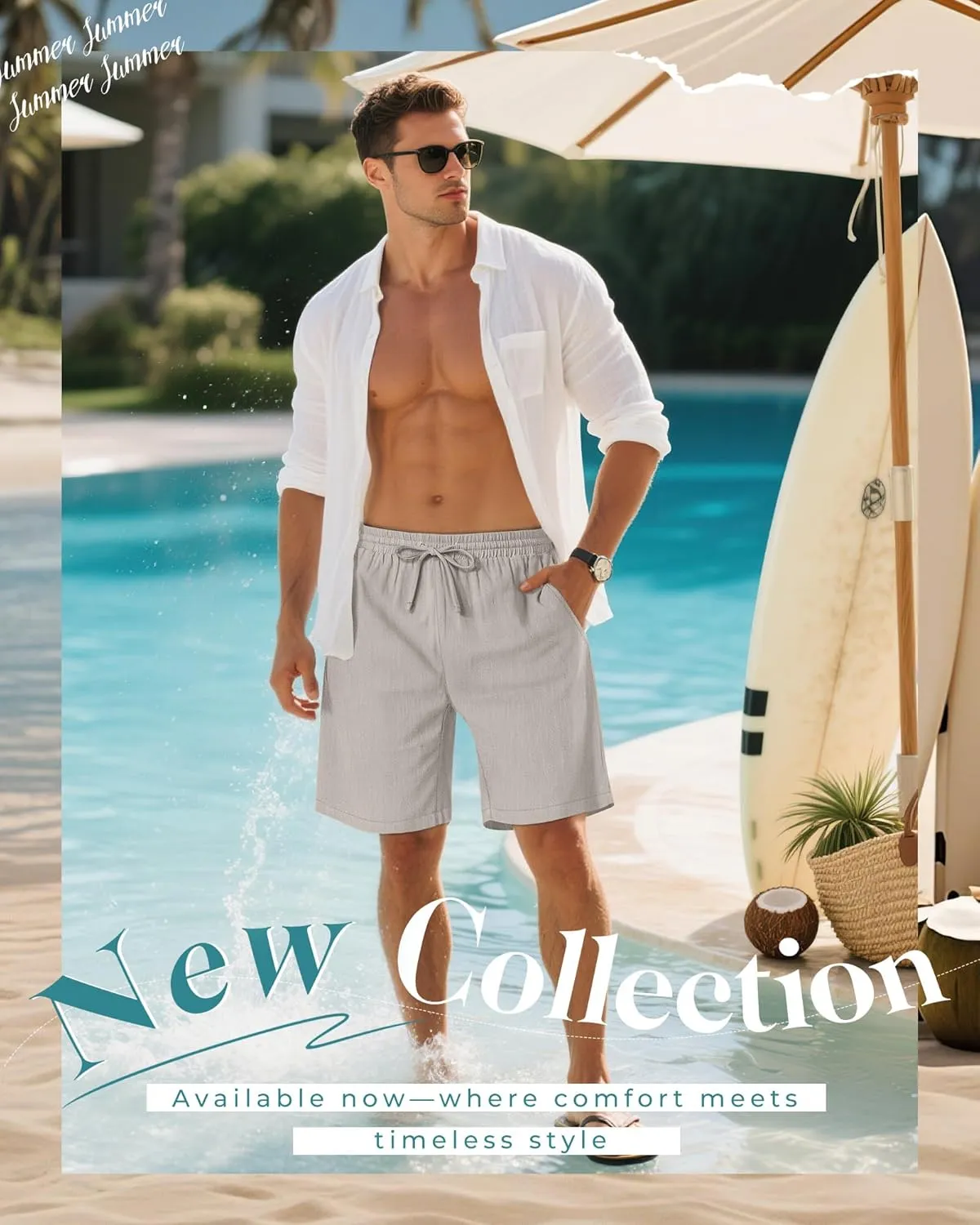 2 Pack Men's Big and Tall Cotton Linen 9" Inseam Shorts Drawstring Summer Casual Beach Bermuda with Pockets