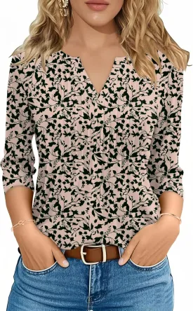 3/4 Lenght Sleeve Womens Tops Summer and Spring Tops for Women V Neck Blouses Dressy Casual 2025 Trendy