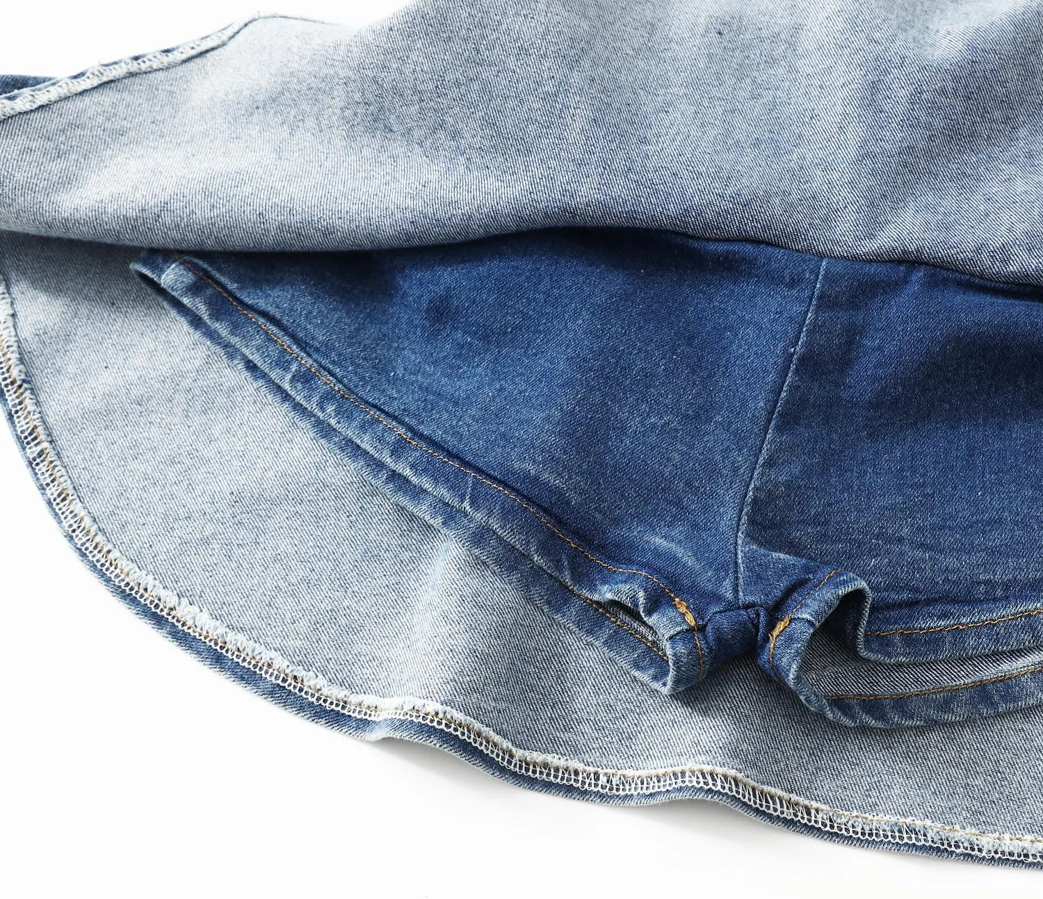 5-13Y Girls' Elastic Denim Skort | Mini Flared Pleated | Built-in Shorts for Easy On/Off