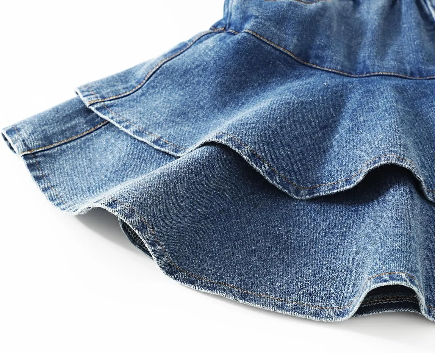 5-13Y Girls' Elastic Denim Skort | Mini Flared Pleated | Built-in Shorts for Easy On/Off