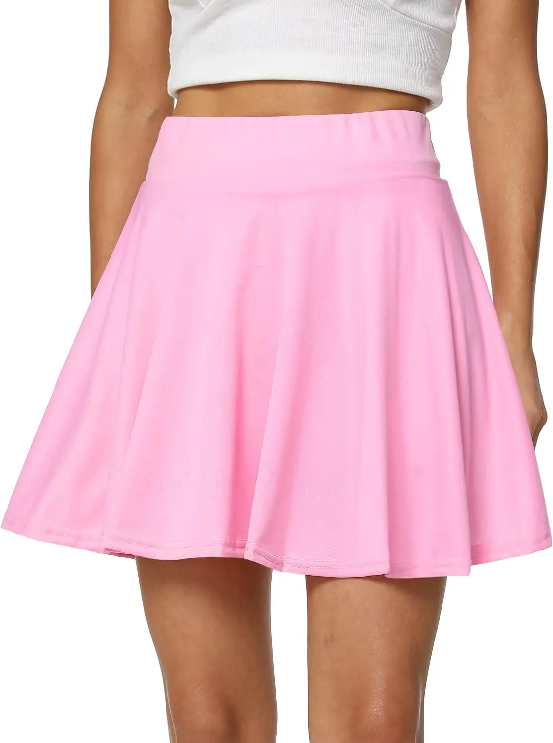 Afibi Women's Casual Basic Versatile Flared Pleated Mini Skater Skirt with Shorts