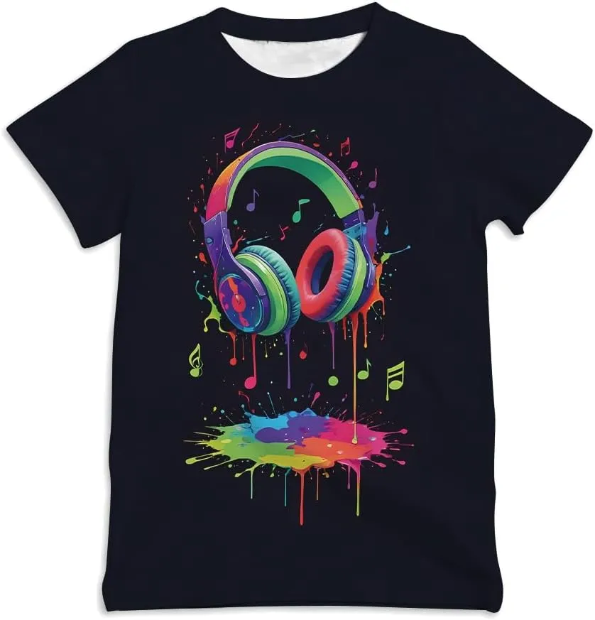 Ainuno Graphic Tees for Boys Girls Kids 7-14Y, Summer Short Sleeve T Shirt Cool 3D Print