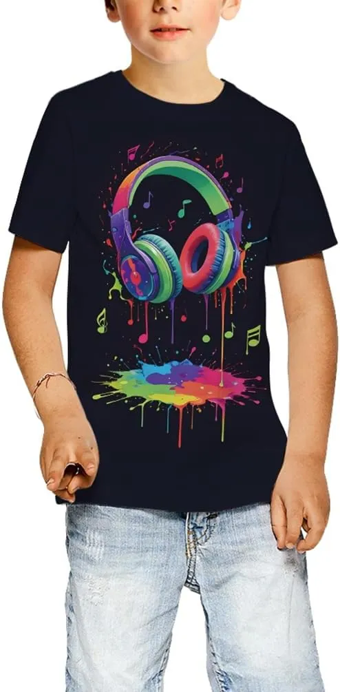 Ainuno Graphic Tees for Boys Girls Kids 7-14Y, Summer Short Sleeve T Shirt Cool 3D Print