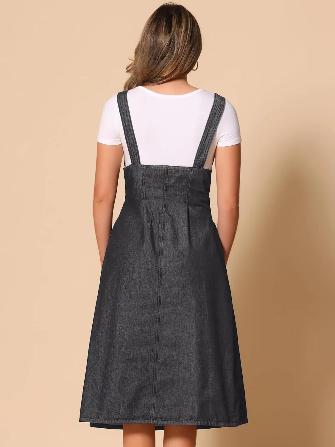Allegra K Women's Denim Overall Dress Jean Sleeveless 2025 Suspenders Skirt Overall Button Dress with Pocket
