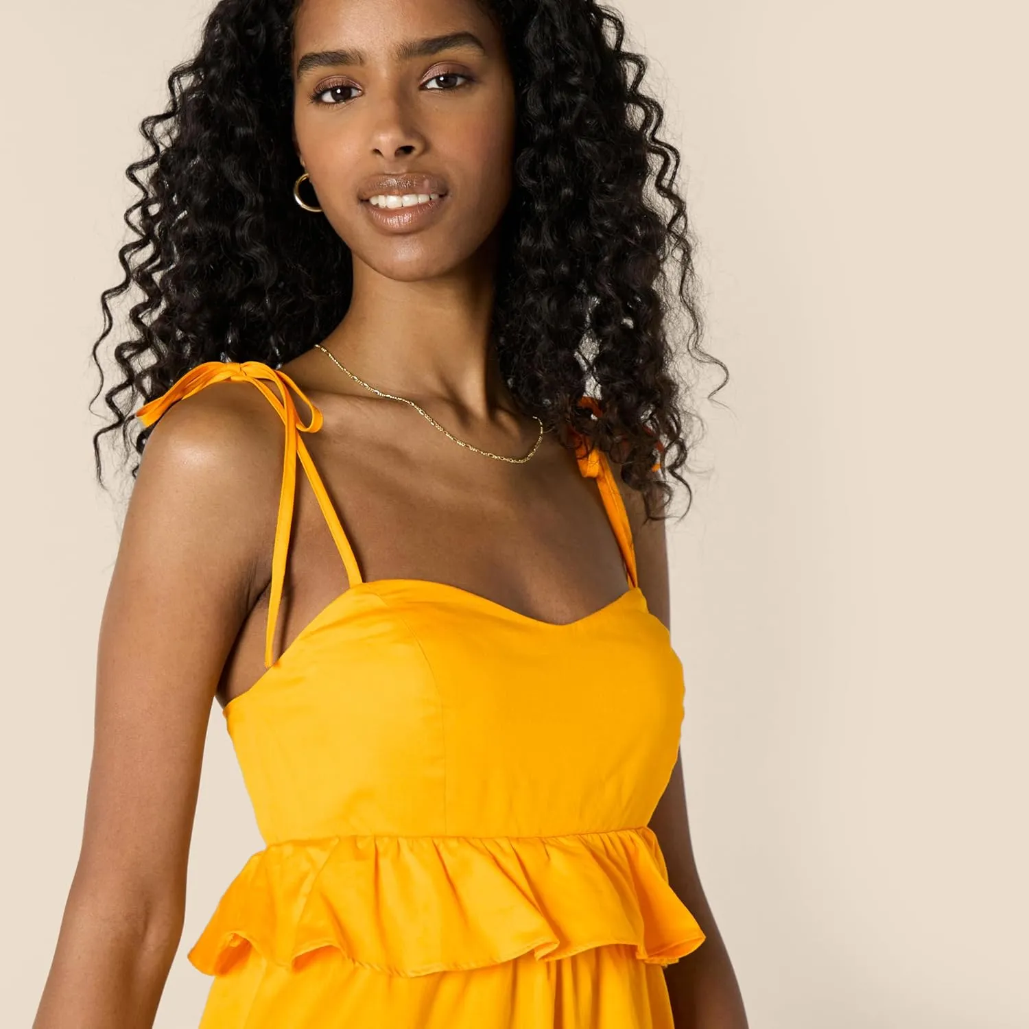 Amazon Essentials Women's Fit and Flare Cotton Sateen Empire Waist Midi Ruffle Dress
