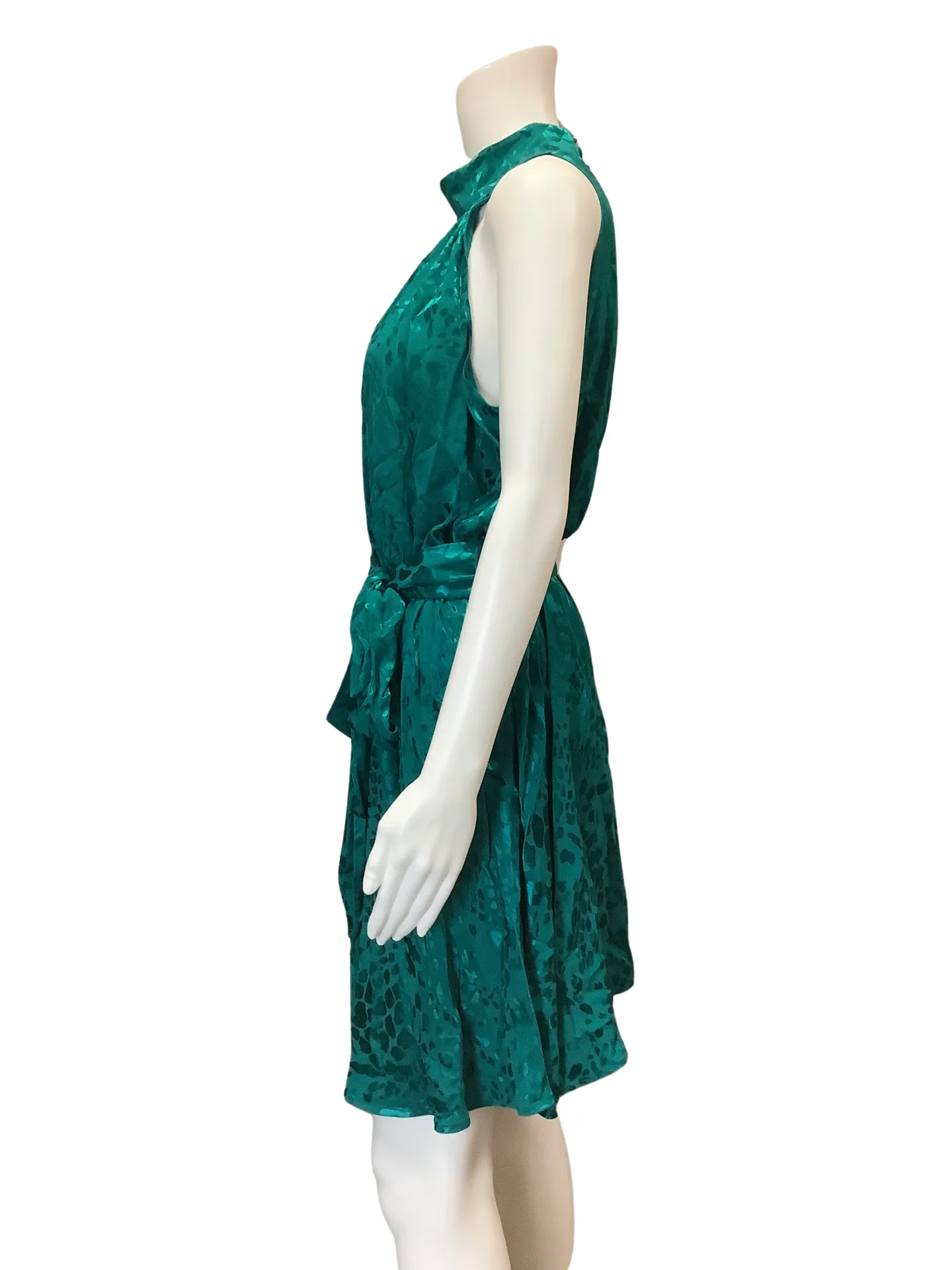 Anthropologie Women's Dress Green Sleeveless Belted High Neck Size: M