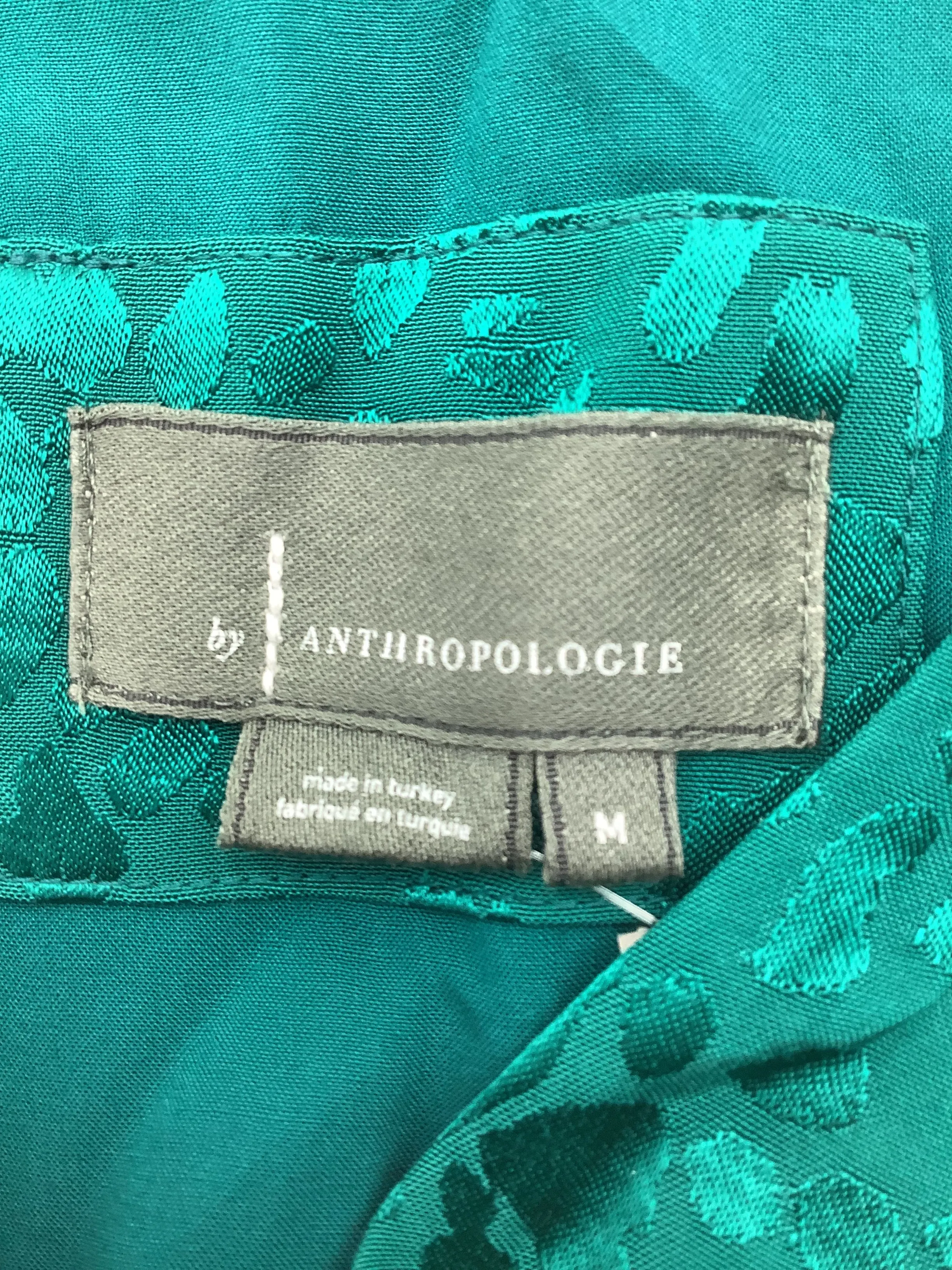 Anthropologie Women's Dress Green Sleeveless Belted High Neck Size: M