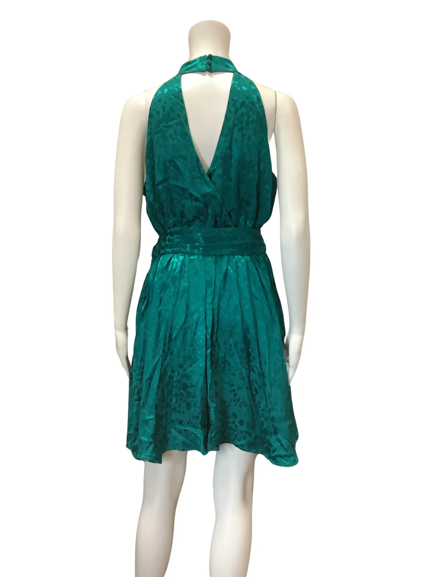 Anthropologie Women's Dress Green Sleeveless Belted High Neck Size: M