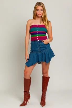 Asymmetrical Hem Denim Mini Skirt