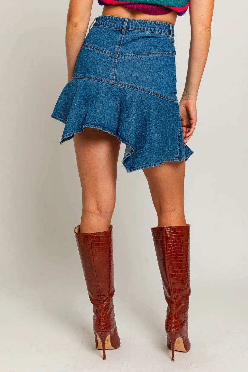 Asymmetrical Hem Denim Mini Skirt