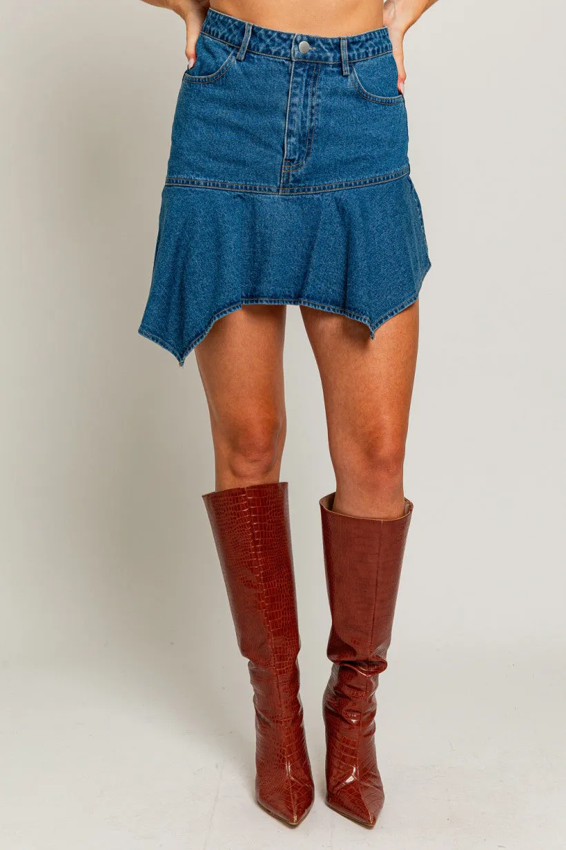 Asymmetrical Hem Denim Mini Skirt