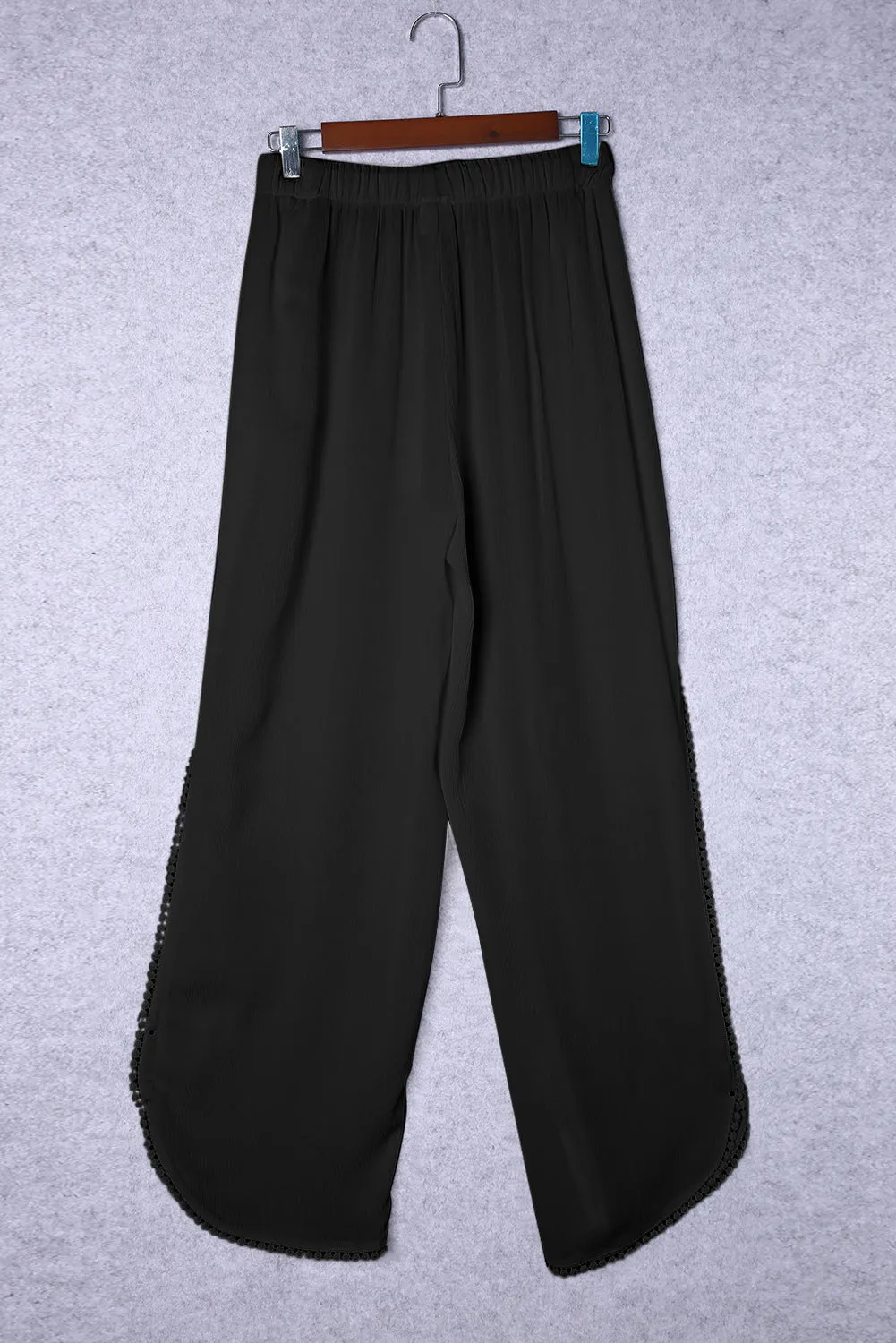 Black Lace Trim Along Split Leg Beach Cover Up Pants