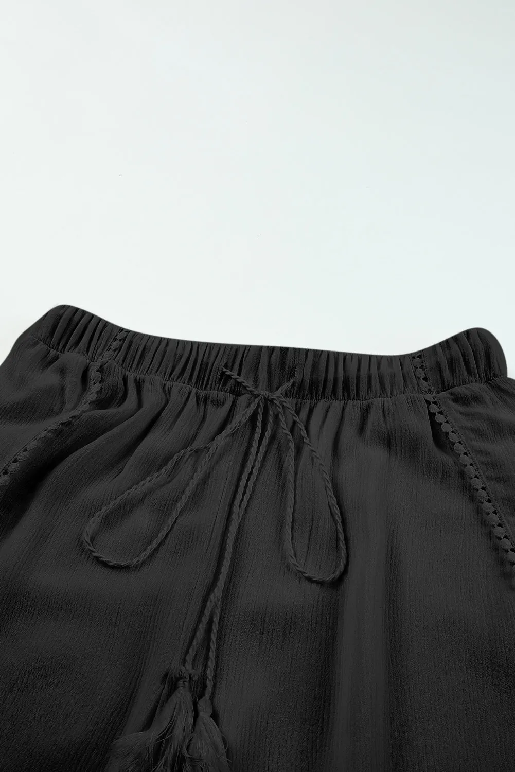 Black Lace Trim Along Split Leg Beach Cover Up Pants