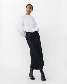 Black Raw Hem Denim Maxi Skirt