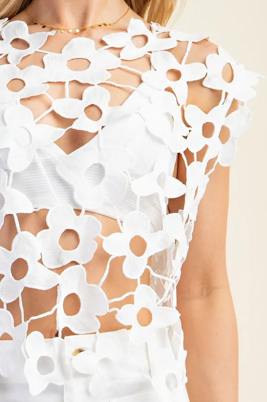 Bree Sleeveless Unlined Floral Lace Top White