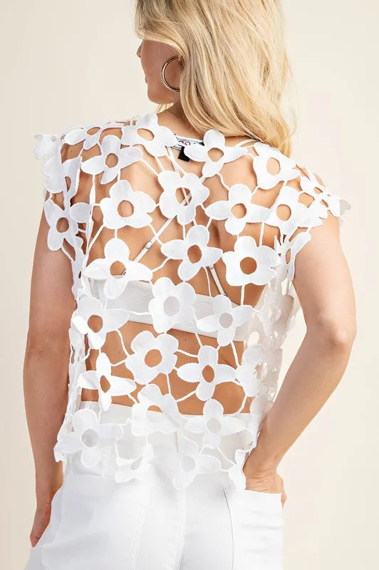 Bree Sleeveless Unlined Floral Lace Top White