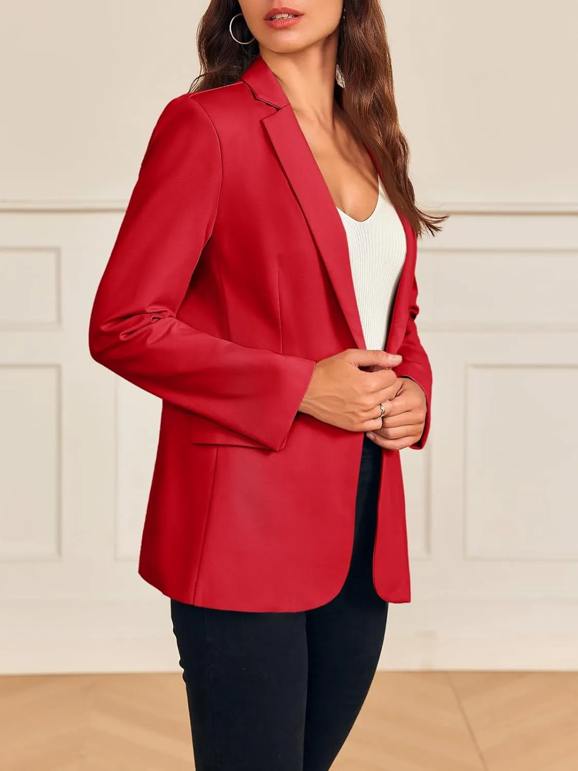 Cicy Bell Womens Long Sleeve Blazers Open Front Business Casual Knit Stretchy Lightweight Suit Jackets