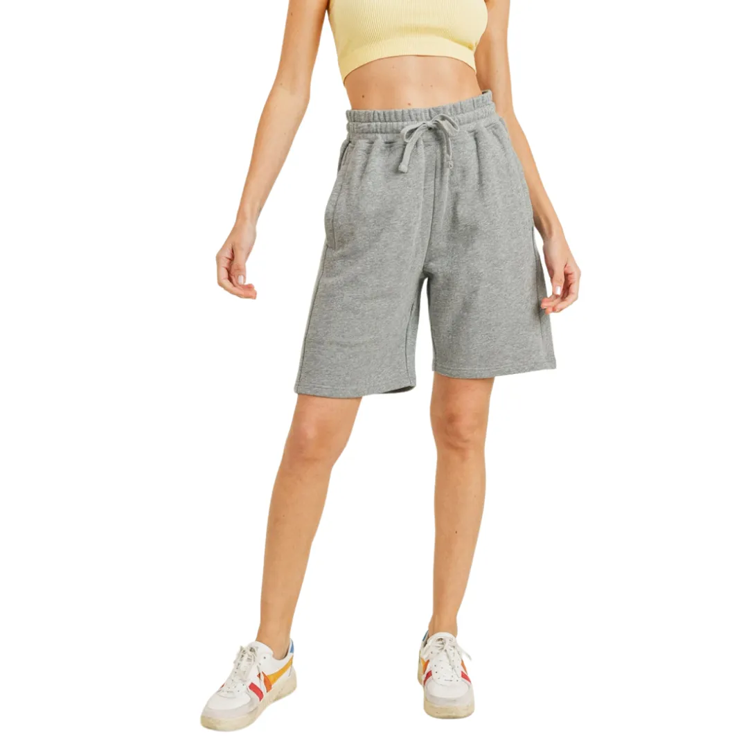 Cotton A-Line Midi Shorts - Grey