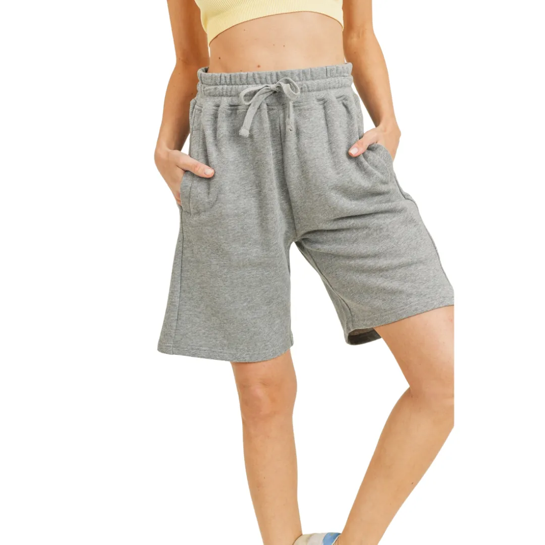 Cotton A-Line Midi Shorts - Grey