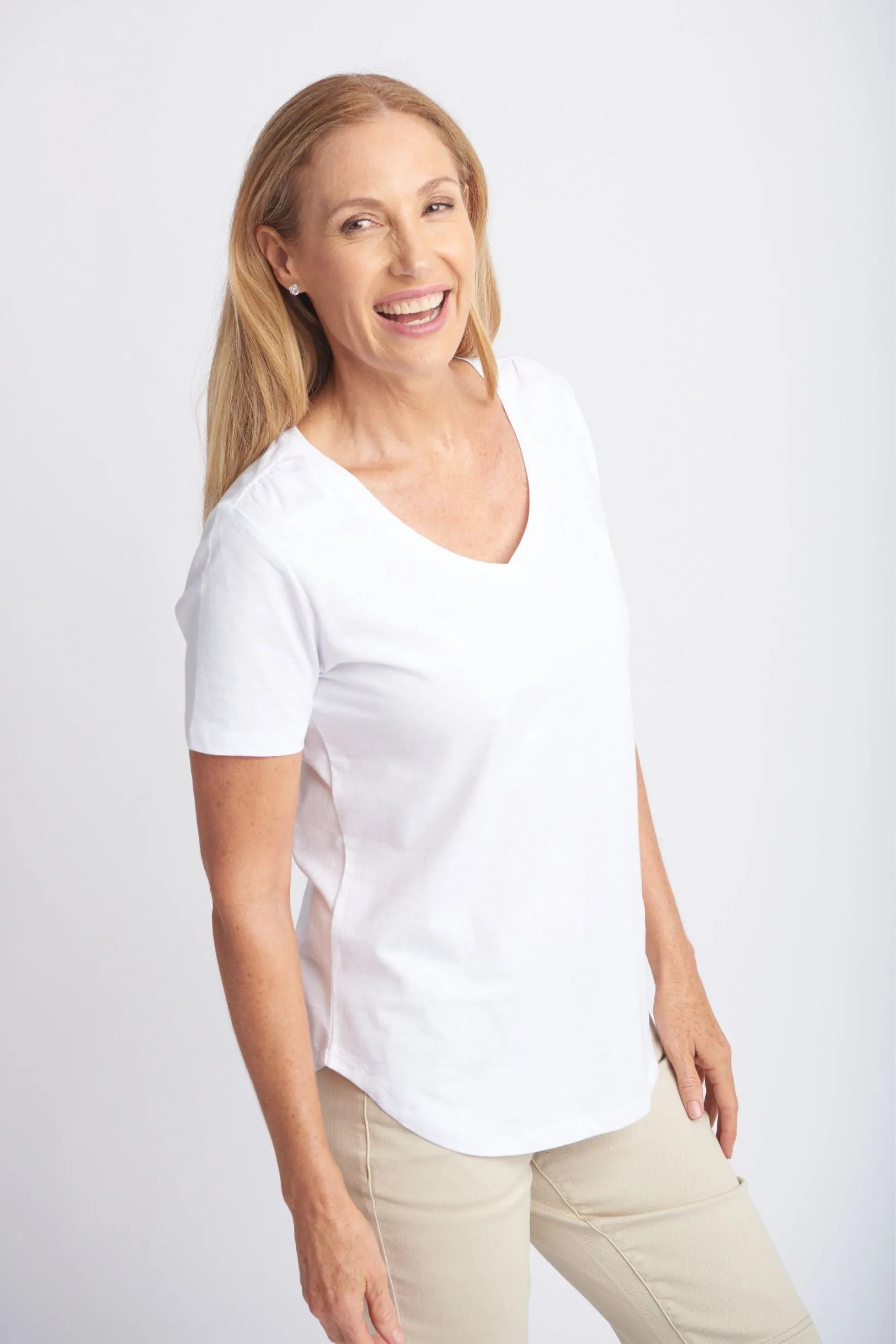Cotton V Neck Tee White