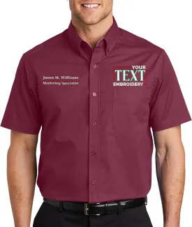 Custom Short Sleeve Embroidered Button Up Shirts for Men Add Your Text Personalized Embroidery Easy Care Shirts
