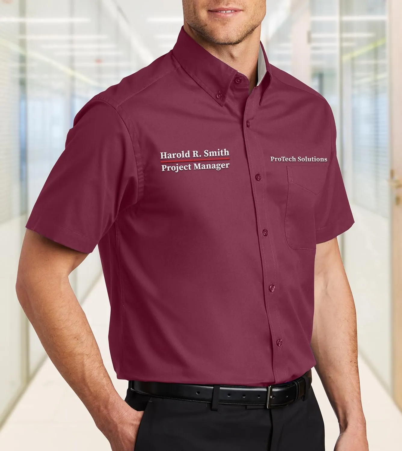 Custom Short Sleeve Embroidered Button Up Shirts for Men Add Your Text Personalized Embroidery Easy Care Shirts