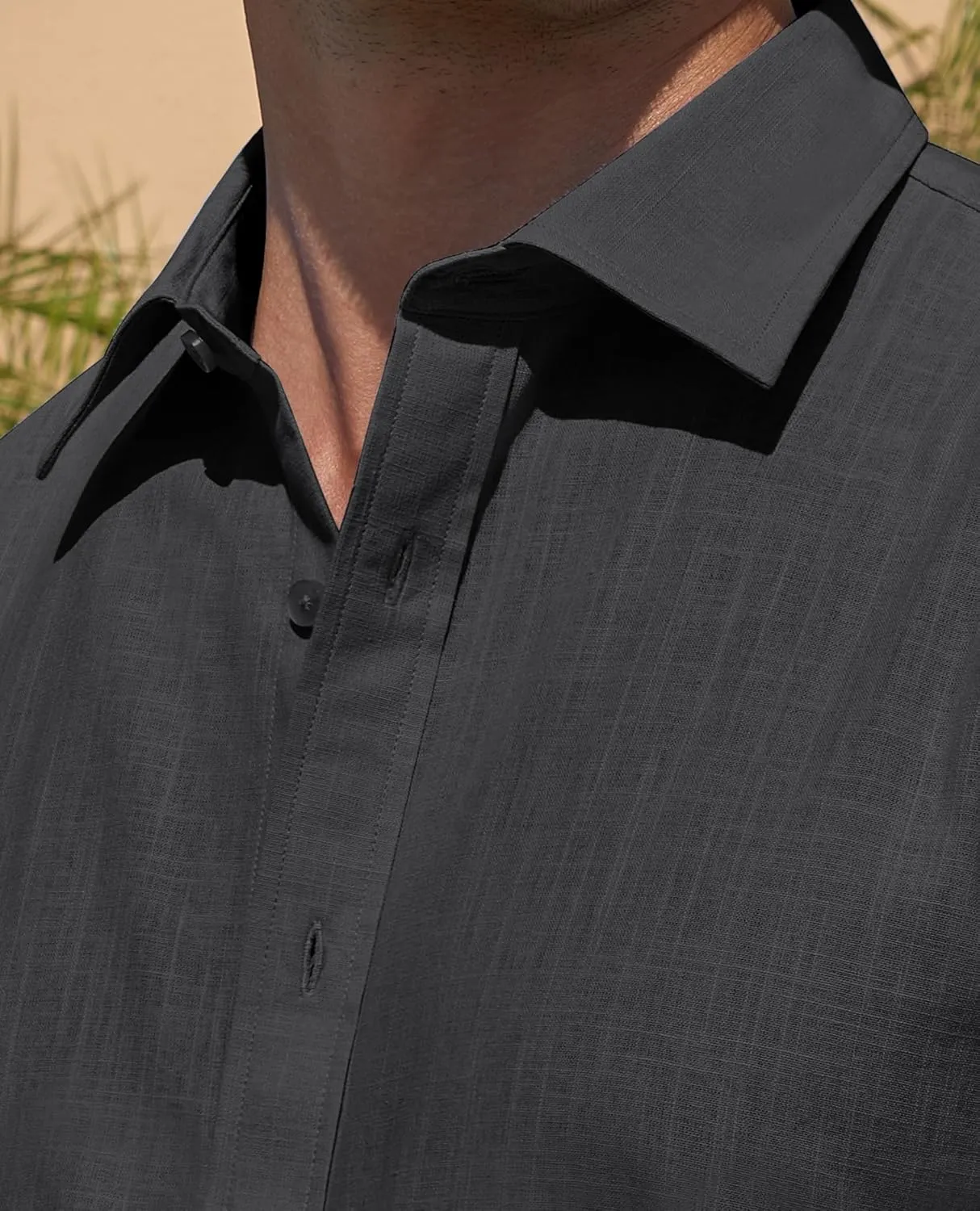 DEMEANOR Linen Shirts for Men Short Sleeve Button Down Shirts Summer Beach Casual Linen Button Up Shirt Vacation Wedding