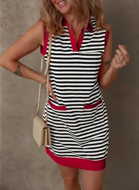 Dokotoo Womens Summer Dresses 2025 V-Neck Sleeveless Striped Casual Mini Dress Sundress with Pockets