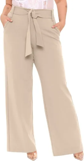 Eytino Womens Plus Size Stretch Dress Pants Comfy Wide Leg Belted Lounge Pants for Office, 1X-5X