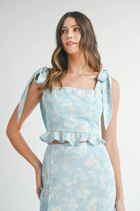 Floral Print Ruffle Crop Top