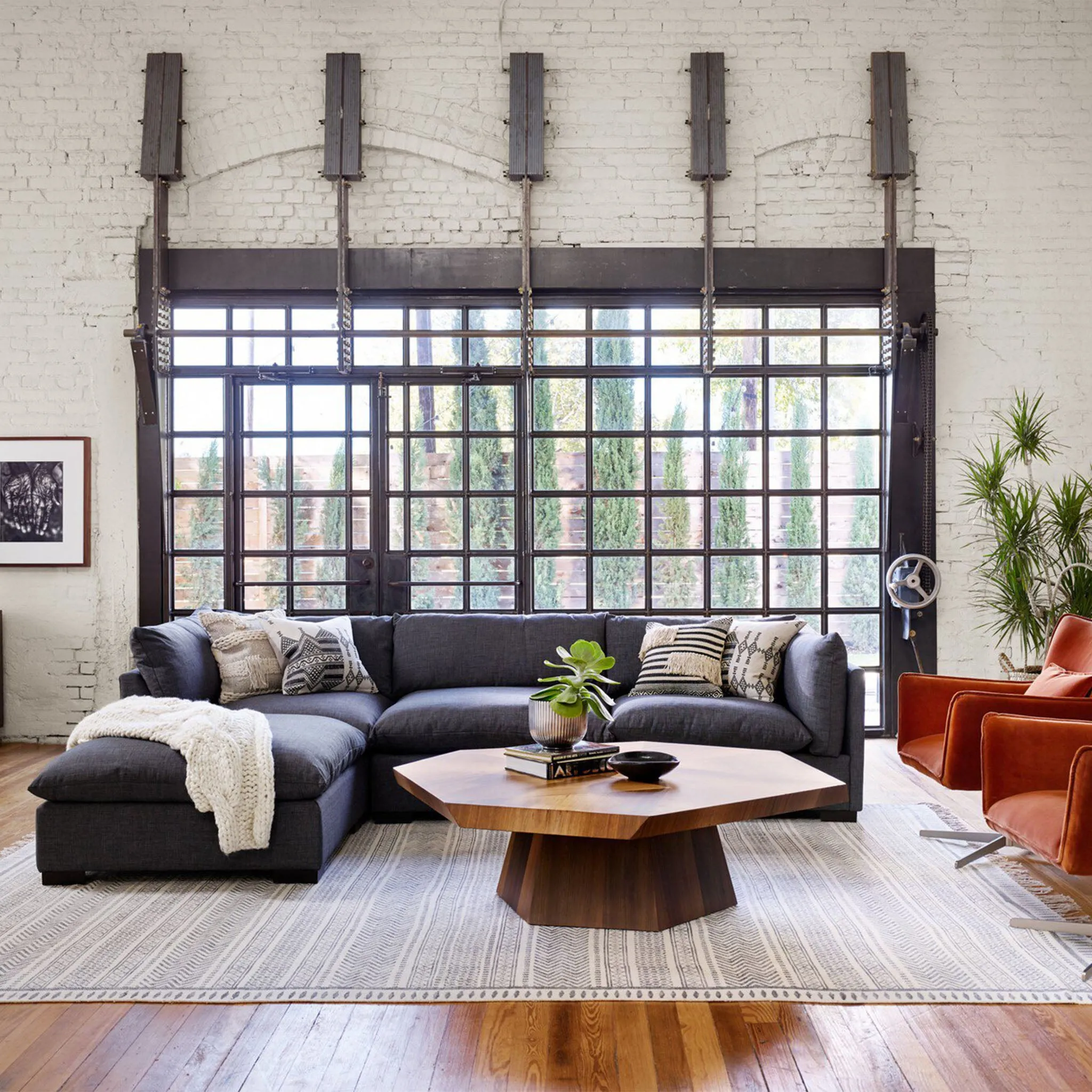 Four Hands Westwood 3-Piece Sectional With Ottoman in Bennett Charcoal