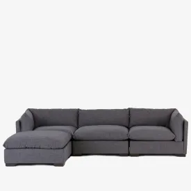 Four Hands Westwood 3-Piece Sectional With Ottoman in Bennett Charcoal