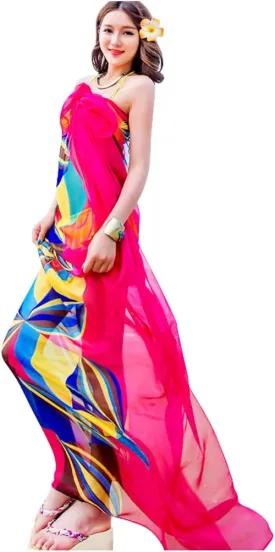 GERINLY Chiffon Thin Sarong Wrap: Geometrical Design Plus Size Beach Cover Up for Swimsuit Vacation Outfit Lightweight