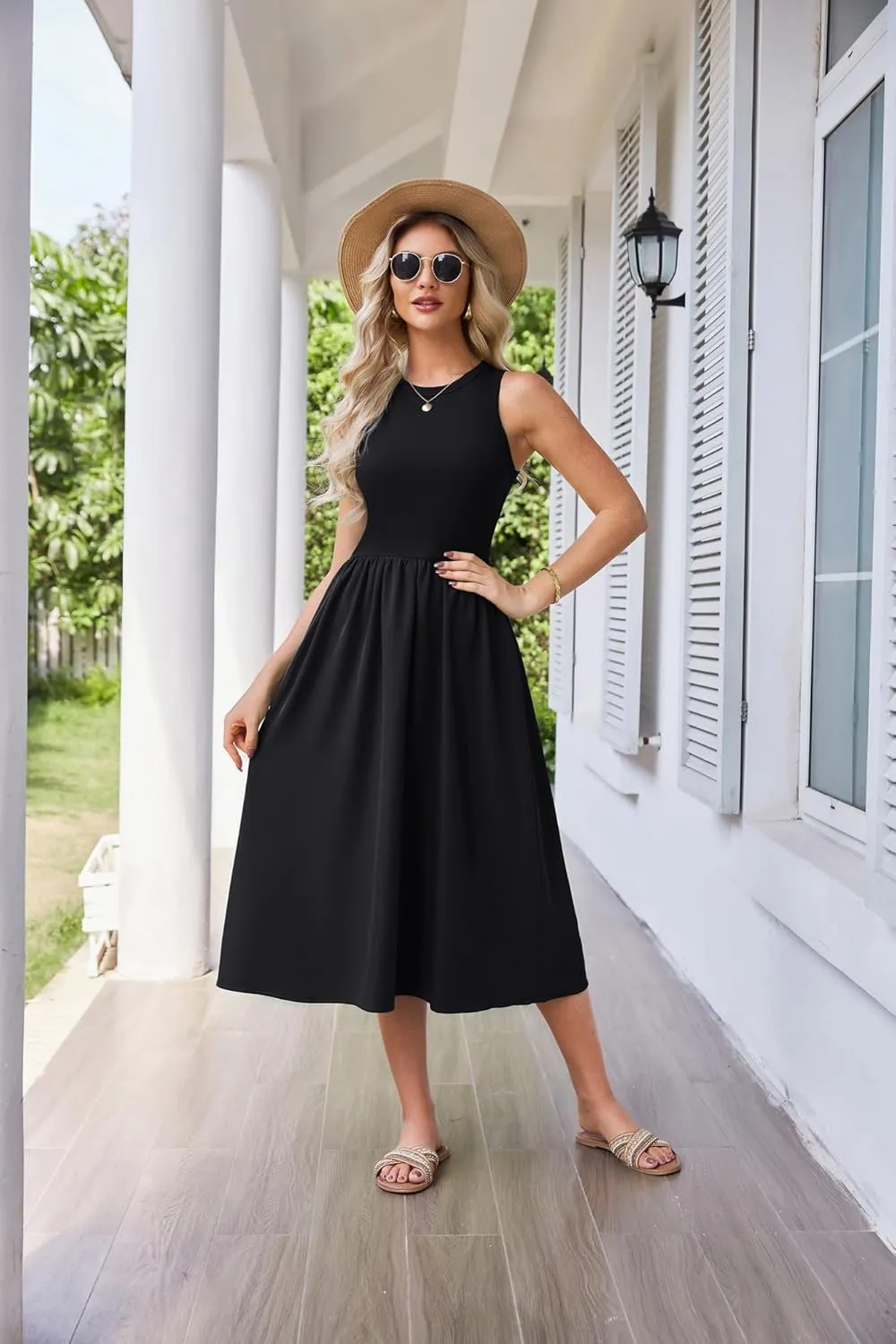 GRACE KARIN Womens Summer Dress Sleeveless Tank Dress Boho Casual Beach Vacation A Line Midi Dress with Pockets
