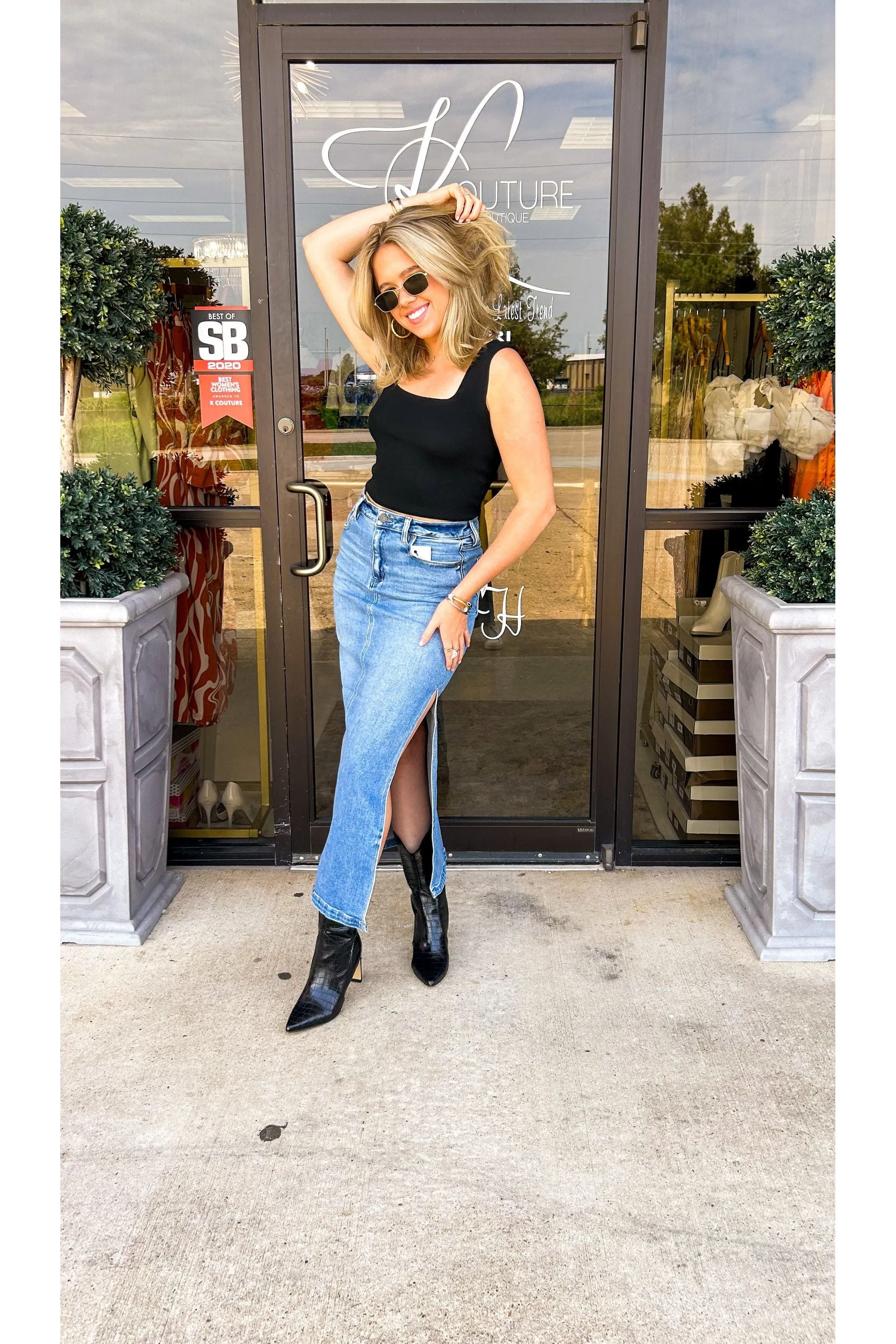 Hidden Medium Light Denim Midi Skirt