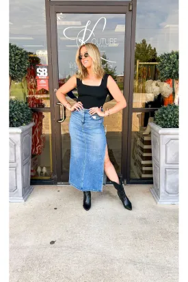 Hidden Medium Light Denim Midi Skirt