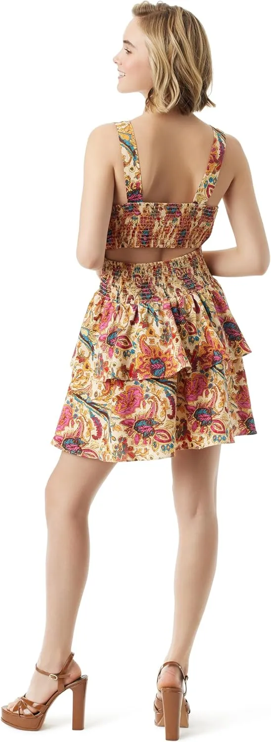 Jessica Simpson Women's Illora Smocked Waist Tiered Mini Dress with Back Cut Out Standard
