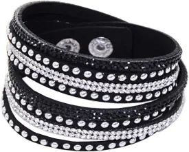 KUIYAI Wrap Leather Bracelet with Bling Bling Crystal Rhinestones and Snap buttons