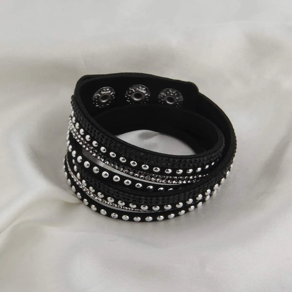 KUIYAI Wrap Leather Bracelet with Bling Bling Crystal Rhinestones and Snap buttons