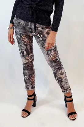 La Strada Multi Print Charcoal Jogger Pant