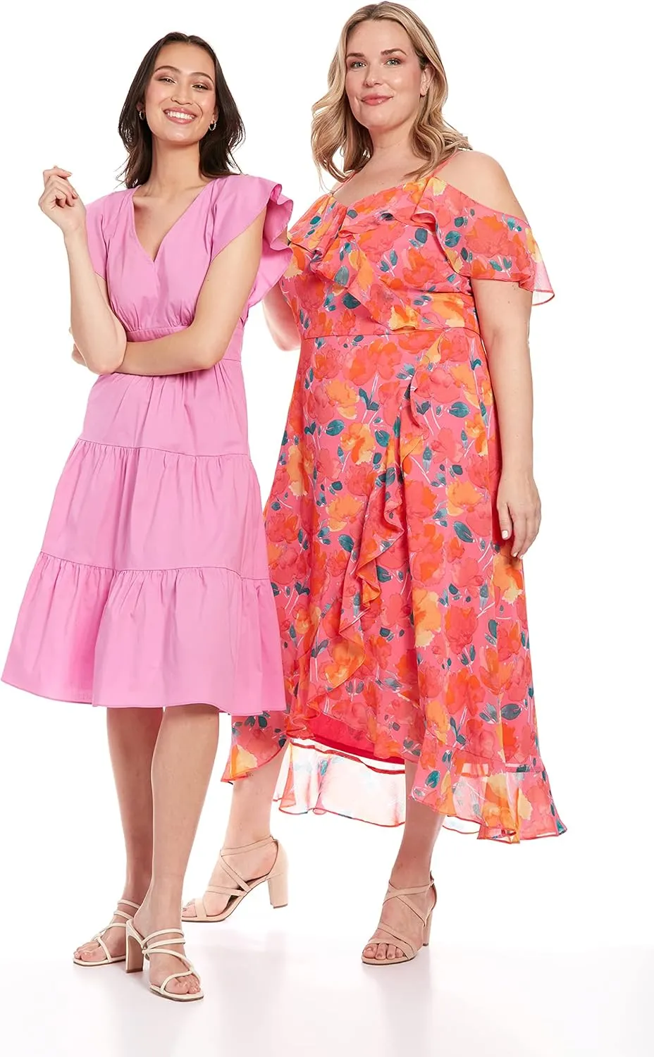 London Times Women's Cotton Poplin V-Neck Tiered Feminine Easy Summer Vacation Dress