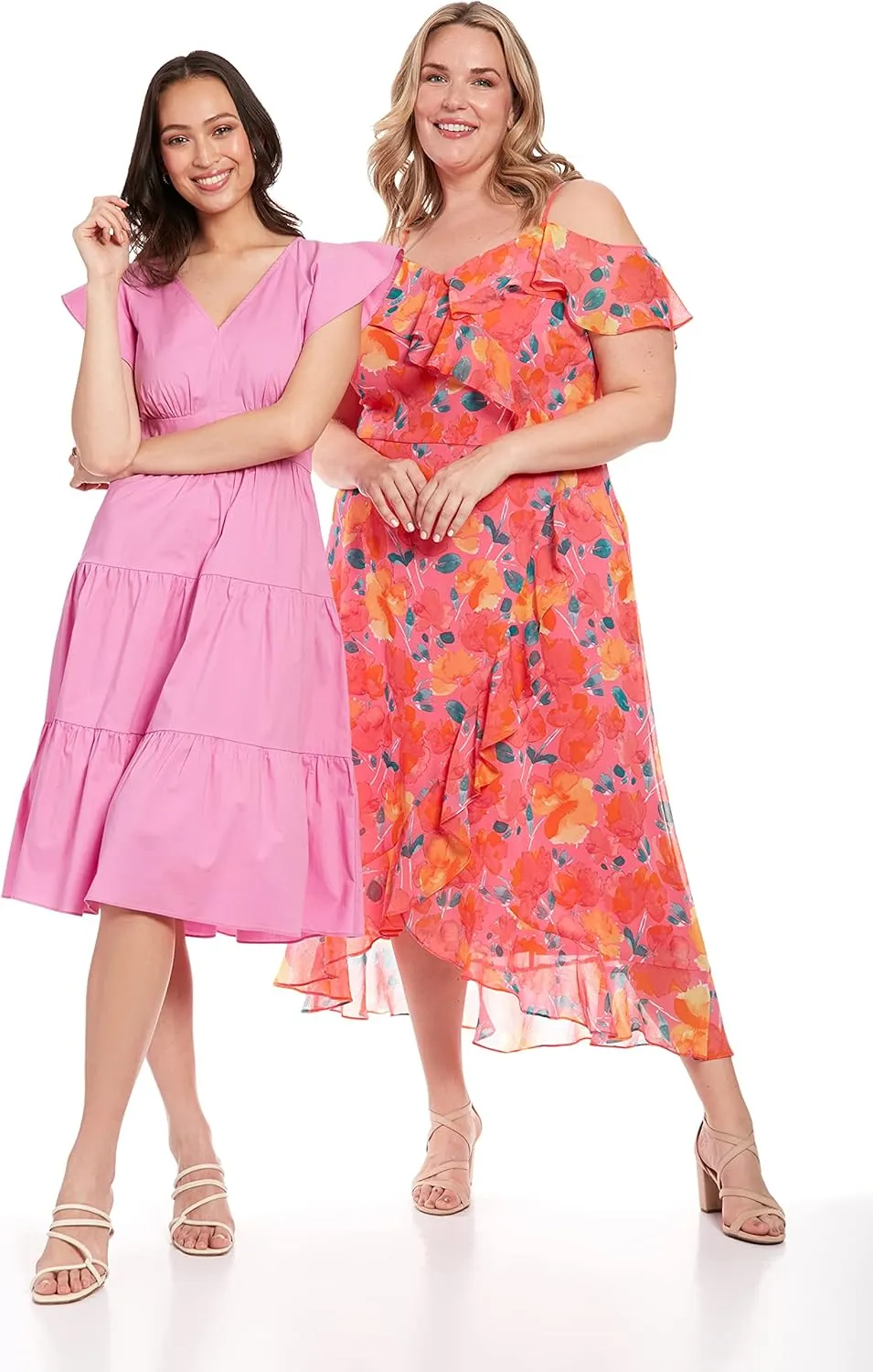 London Times Women's Cotton Poplin V-Neck Tiered Feminine Easy Summer Vacation Dress
