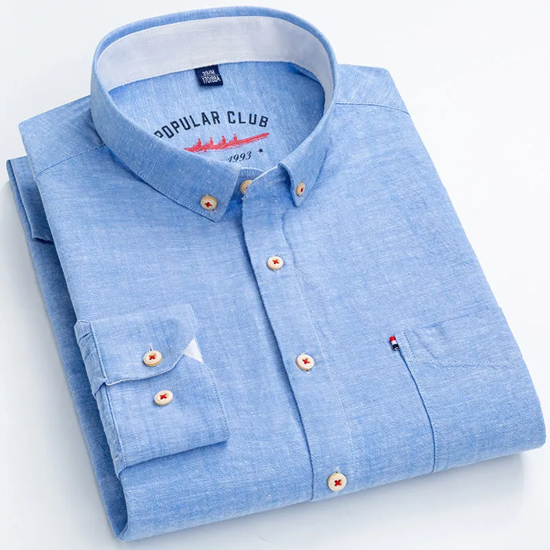 Long Sleeve Cotton Linen Slim Fit Fashion Casual Linen Shirt