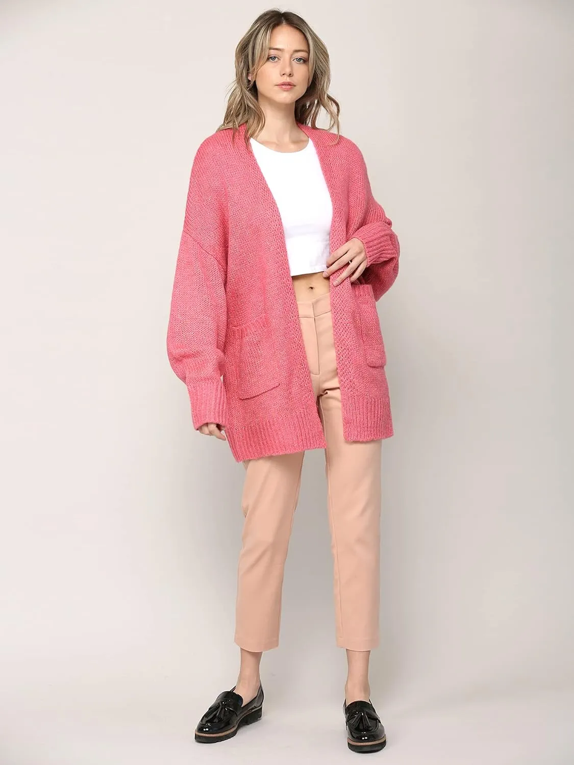 Made By Johnny Womens Long Sleeve Open Front Chunky Knit Batwing Warm and Comfy Cardigan Loose Baggy Sweater with Pocket
