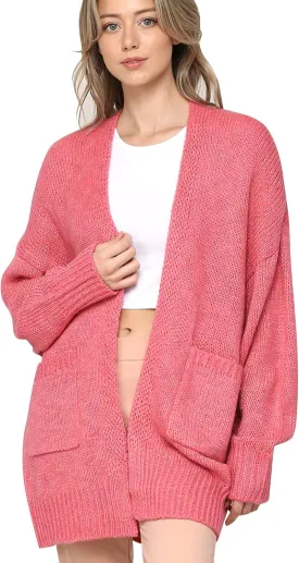 Made By Johnny Womens Long Sleeve Open Front Chunky Knit Batwing Warm and Comfy Cardigan Loose Baggy Sweater with Pocket