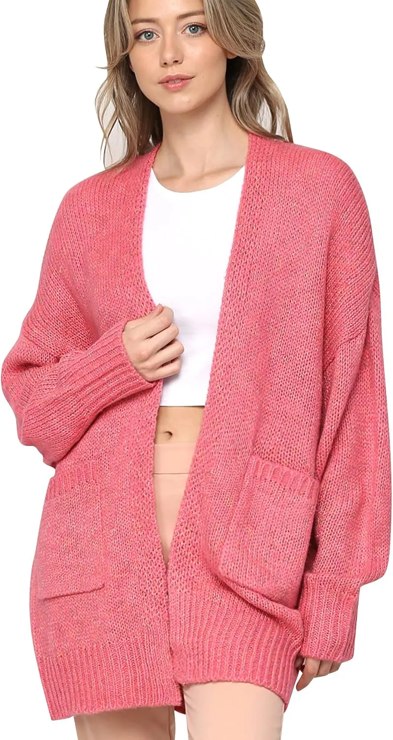 Made By Johnny Womens Long Sleeve Open Front Chunky Knit Batwing Warm and Comfy Cardigan Loose Baggy Sweater with Pocket