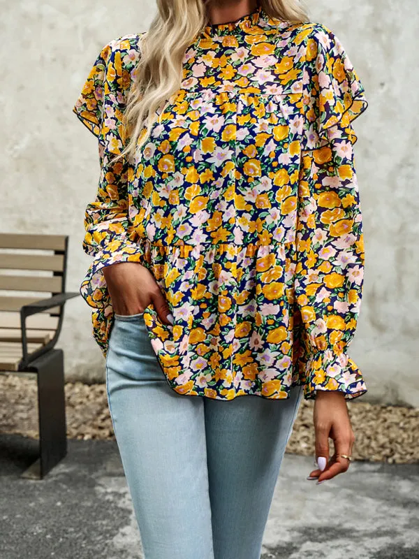 Mahira Floral Shirt Feminine Commuter Long Sleeve Top