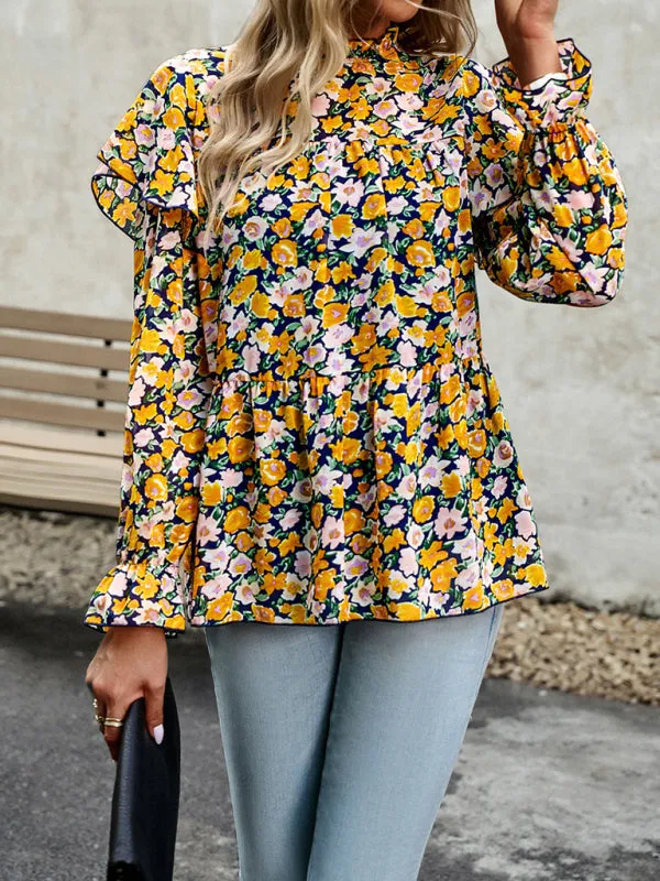 Mahira Floral Shirt Feminine Commuter Long Sleeve Top