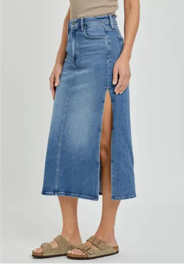 Medium Wash Midi Jean Skirt