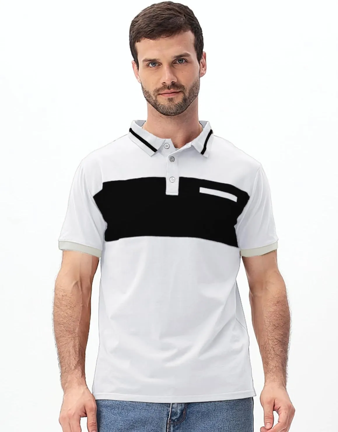 Mens Polo Shirts Short/Long Sleeve Casual Color Block Golf Polo T Shirt Stylish Contrast Collar Cotton Tops for Men